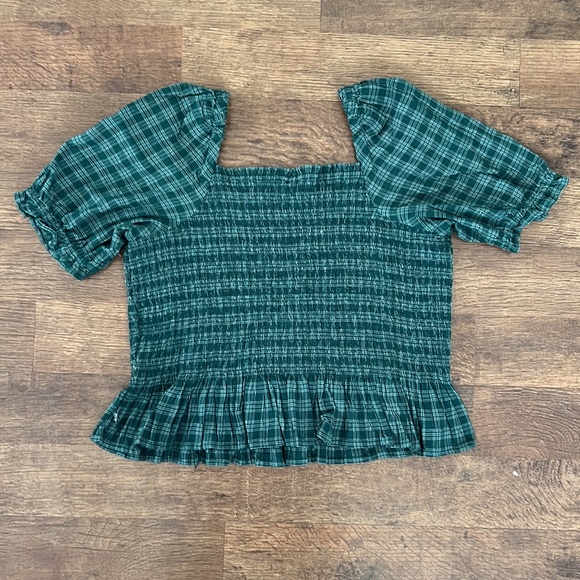NWT J. Crew Factory Academic Green White Plaid Flannel Top Blouse Size Large - Picture 3 of 4